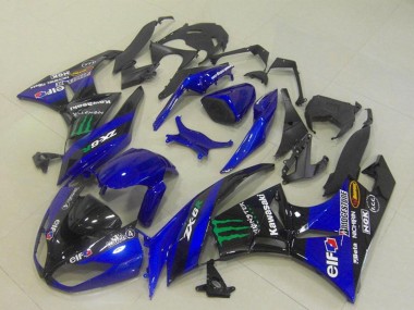 Purchase 2009-2012 Kawasaki ZX6R Motorcycle Fairings - Blue Glossy Black Green Elf Monster Bridgestone Canada