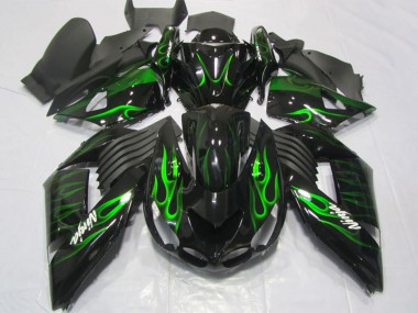 Purchase 2006-2011 Kawasaki ZX14R ZZR1400 Motorcycle Fairings - Glossy Black Green Flame Canada