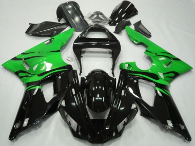 Purchase 2000-2001 Yamaha R1 Motorcycle Fairings - Green Glossy Black Flame Canada