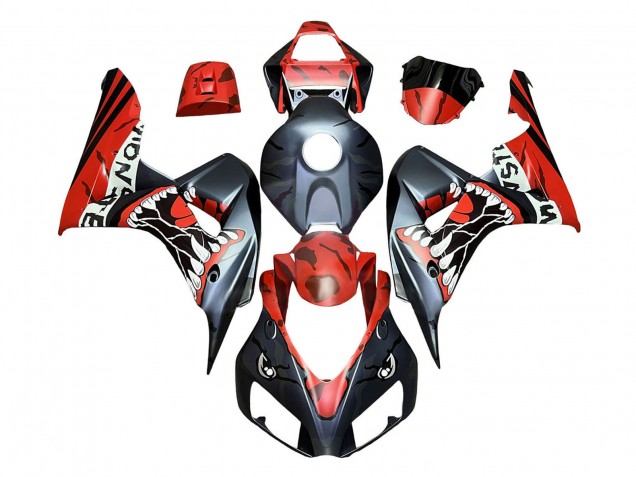 2006-2007 Honda CBR1000RR Motorcycle Fairings - Red Matte Black Monster Shark Canada