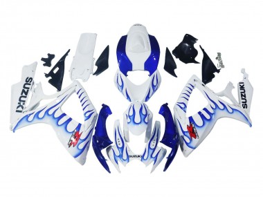 Purchase 2006-2007 Suzuki GSXR 600 / GSXR 750 Motorcycle Fairings - White Blue Flame Canada