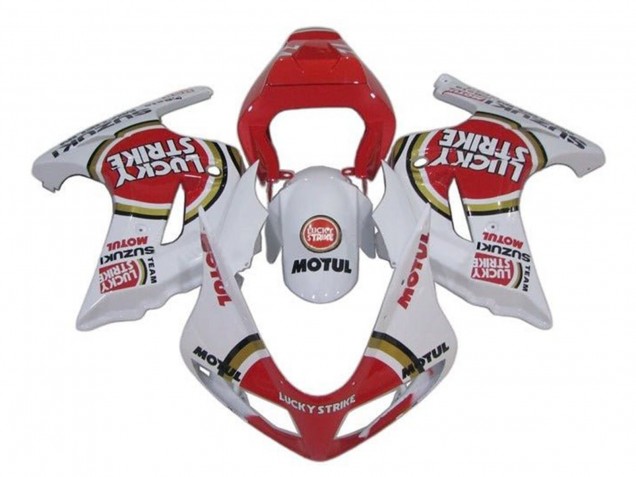 2003-2013 Suzuki SV650 Motorcycle Fairings - White Red Lucky Strike Canada