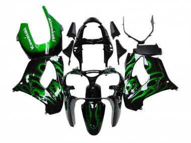 Purchase 2002-2003 Kawasaki ZX9R Motorcycle Fairings - Black White with Green Flame Canada