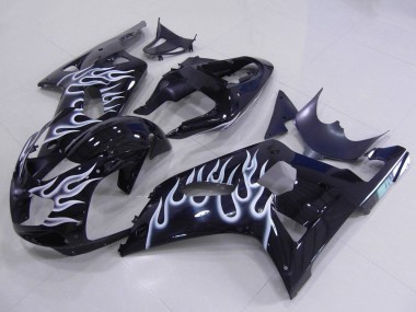 Purchase 2001-2003 Suzuki GSXR 600 / GSXR 750 Motorcycle Fairings - Glossy Black White Flame Canada