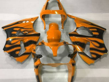 2000-2002 Orange & Black Flame Kawasaki ZX6R Motorcycle Fairings